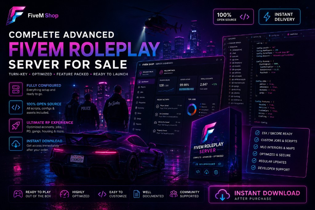 Complete Advanced FiveM Roleplay Server For Sale
